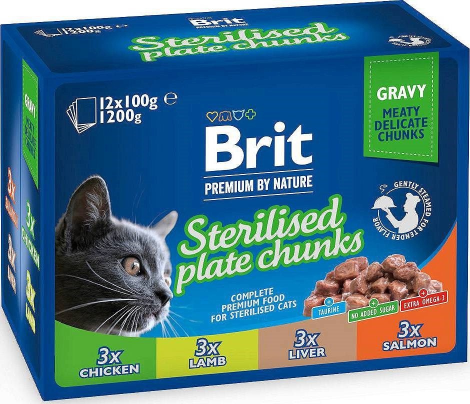Brit kassitoit Premium by Nature Sterilised Plate Chunks, 12x100g