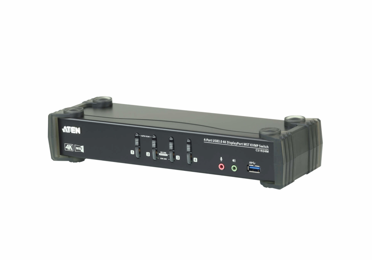 Aten switch | 4-Port USB3.0 4K DisplayPort KVMP with Built-in MST Hub | CS1924M