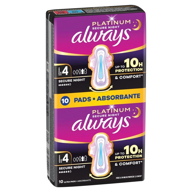 Always Platinum Secure Night Size 4 Hügieenisidemed Tiibadega, 10 tk