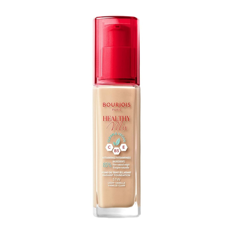 Bourjois Paris jumestuskreem Healthy Mix Clean & Vegan Radiant Foundation 30ml, 51W Light Vanilla, naistele