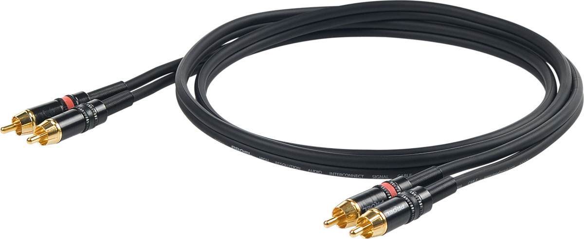 Proel helikaabel 2x RCA - 2x RCA, 3m, must