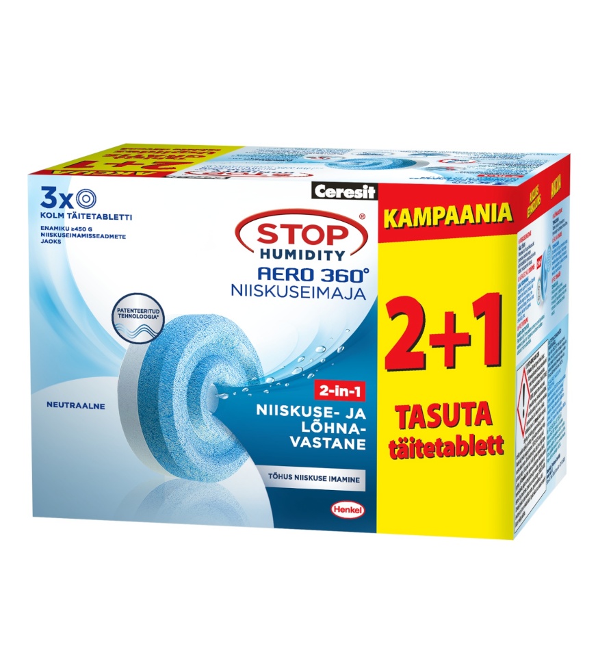 Stop Humidity Aero 360 niiskuseimaja täitetablett Neutraalne PROMO 3x450 g