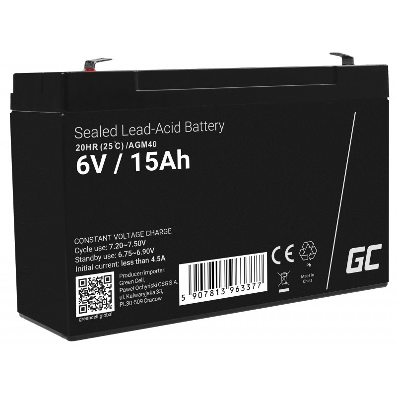Green Cell patarei AGM VRLA 6V 15Ah