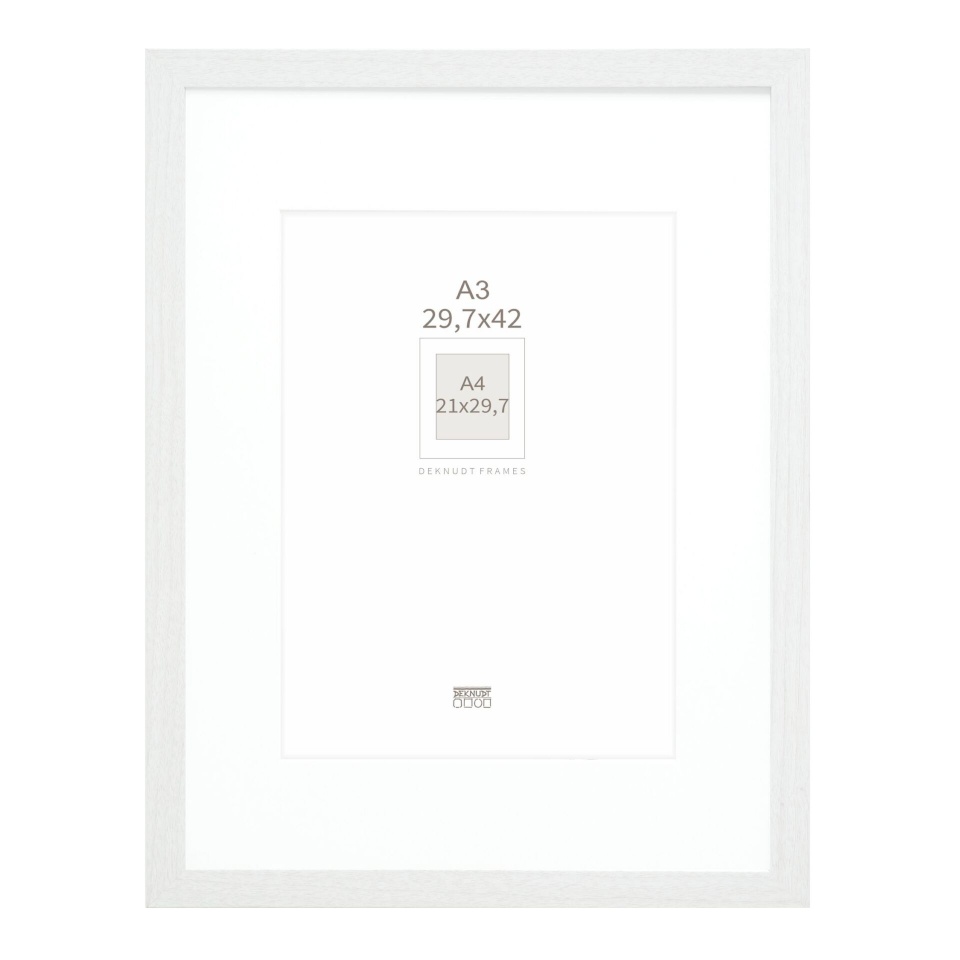 Deknudt pildiraam S66KF1 P1 DIN A3 29,7x42 Holz valge mit Passepartout