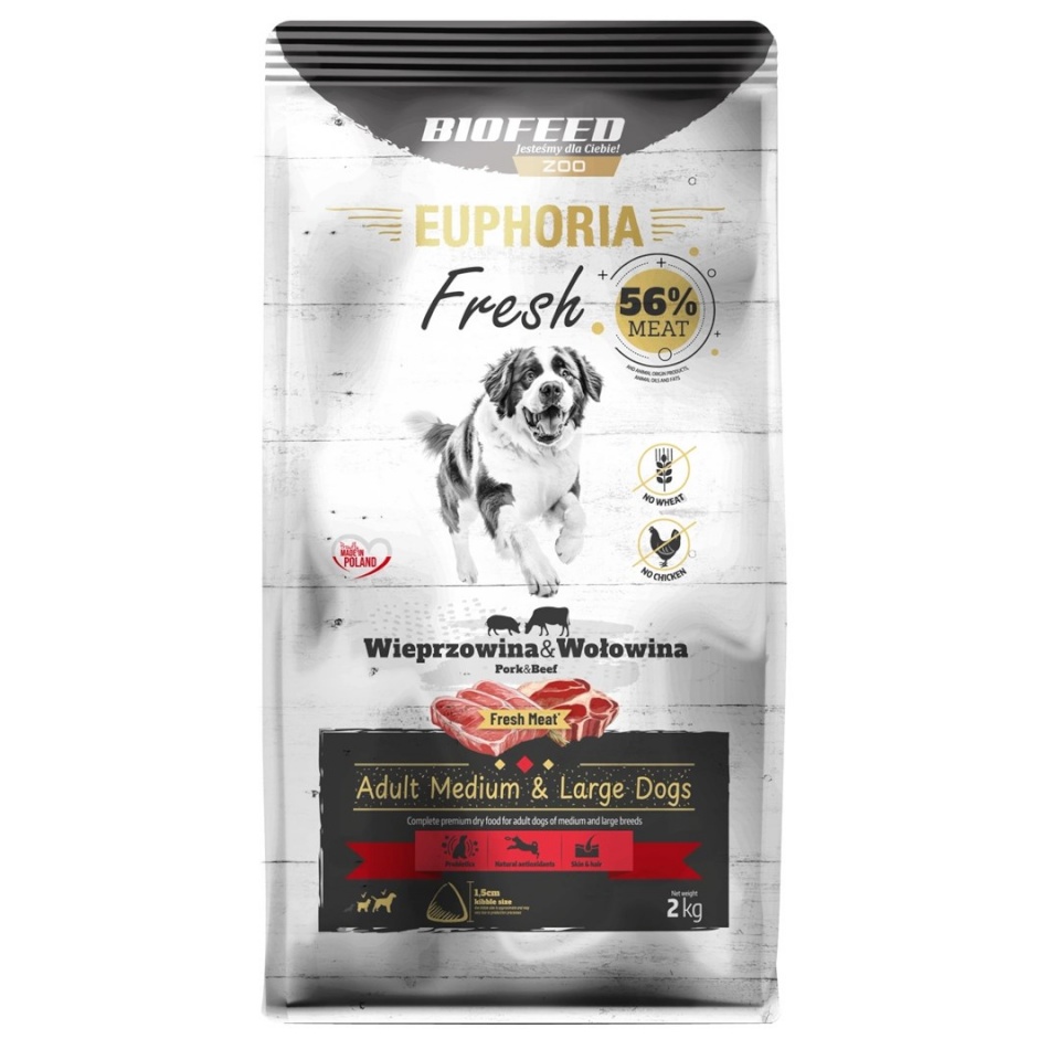 Biofeed kuivtoit koerale Euphoria Fresh Adult Medium & Large Pork with Beef, 2kg