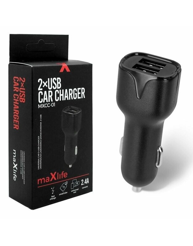 Maxpower autolaadija Car Charger MXCC-01 2xUSB 2.4A Maxlife must
