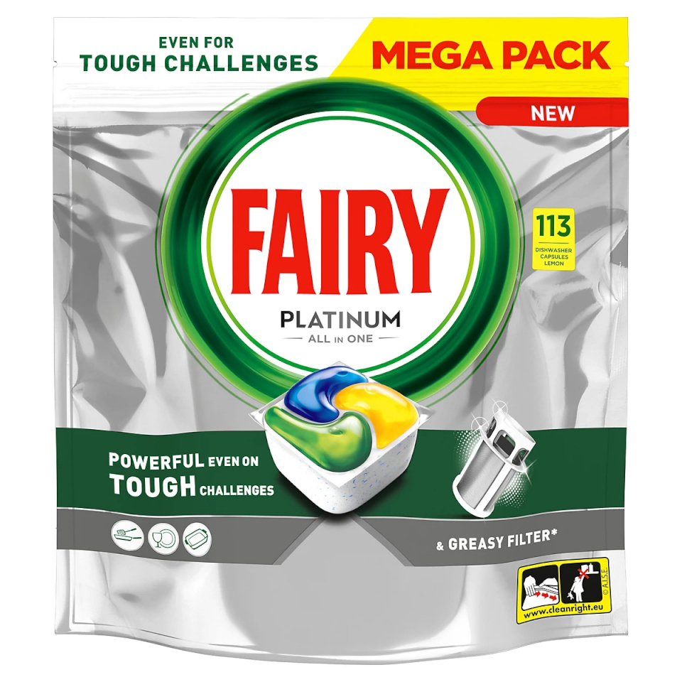 Fairy nõudepesumasina tabletid Platinum All in One Lemon, 113tk