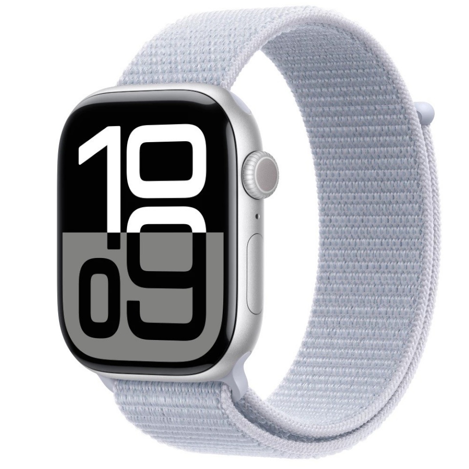 Apple Watch Series 10 GPS 46 mm Silver Aluminum Case with Blue Cloud Sport Loop, hõbedane/sinine