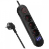 Maclean pikendusjuhe Power strip MCE394 B, 1.5m, 3 sockets + 2xUSB, 110-240V AC 50/60Hz, 2.1A max 2500W, must