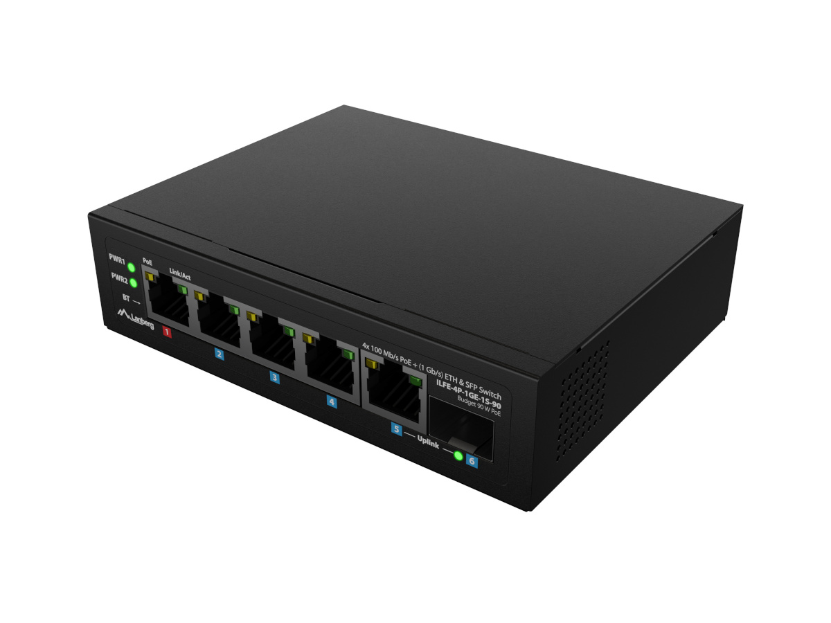 Lanberg switch Lanberg PoE 1xBT 3xAT SFP/ETH Din Unmanagment Fast Ethernet | ILFE-4P-1GE-1S-90