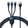 Baseus laadimiskaabel 3in1 USB cable Flash Series, USB-C + micro USB + Lightning, 100W, 1.2m, sinine