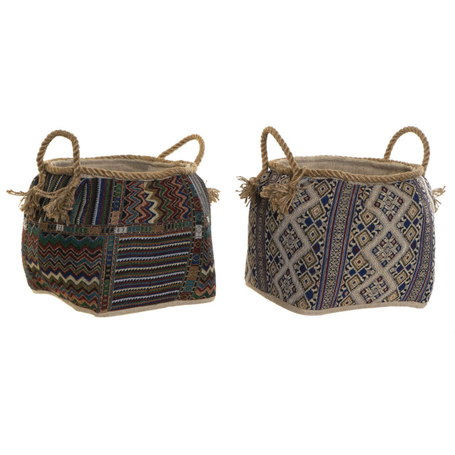DKD Home Decor korv 30x30x30cm Looduslik kiud Boho 2tk