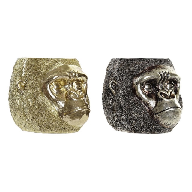 DKD Home Decor dekoratiivkuju 20x24,5x18,5cm Hõbedane kuldne Koloniaalne Gorilla 2tk