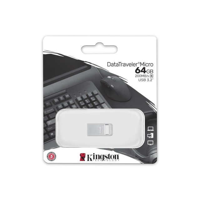 Kingston mälupulk USB 3.2 Flash Drive DataTraveler micro 64 GB, USB 3.2, hõbedane