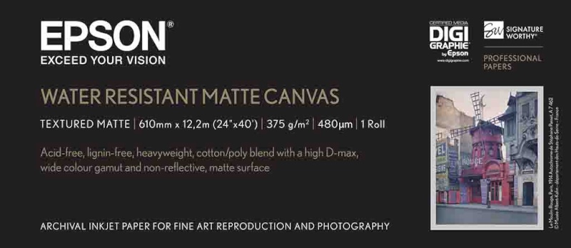 Epson fotopaber Water Resistant Matte Canvas 24" x 12,2 m Rolle 375 g/m2 (60,96 cm)