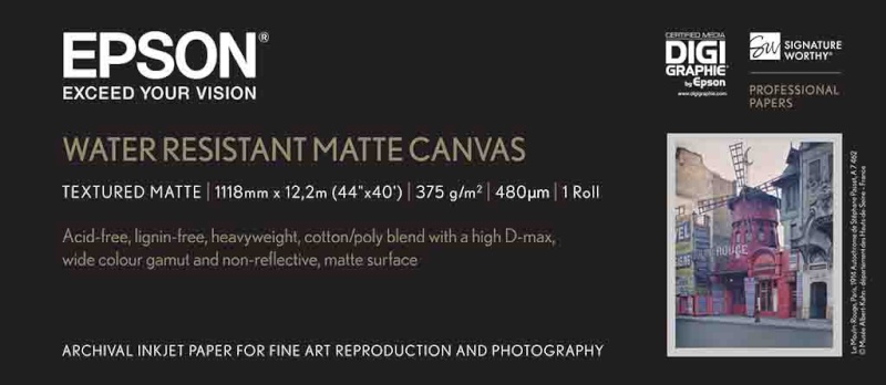 Epson fotopaber Water Resistant Matte Canvas 44" x 12,2 m Rolle 375 g/m2 (111,76 cm)