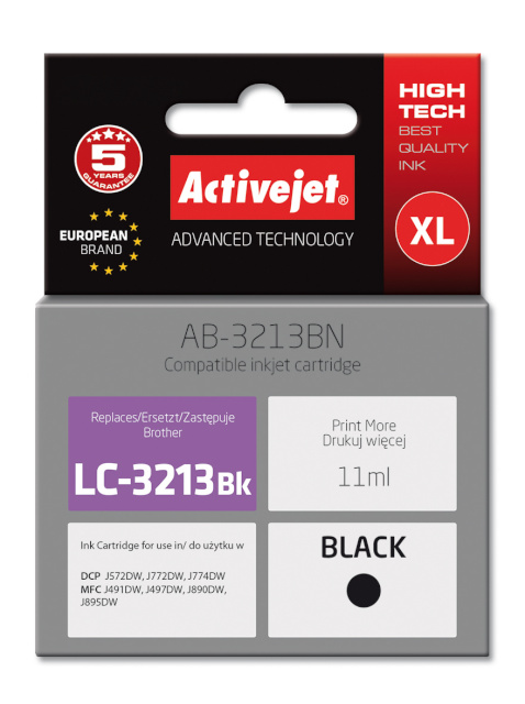Activejet tindikassett AB-3213BN, Ink for Brother LC3213BK, Supreme, 11ml, must