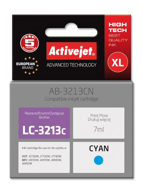Activejet tindikassett AB-3213CN, Ink for Brother LC3213C, Supreme, 7ml, cyan