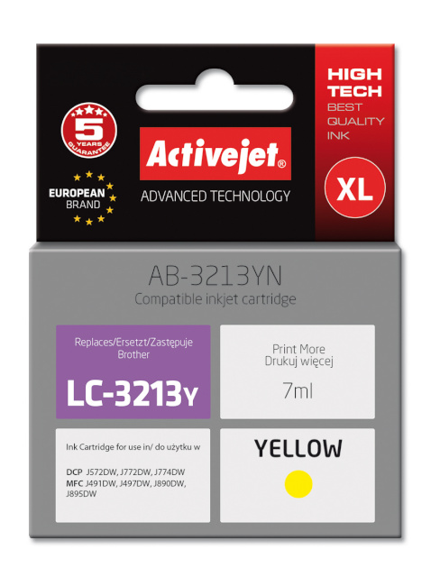 Activejet tindikassett AB-3213YN, Ink for Brother LC3213Y, 7ml, kollane
