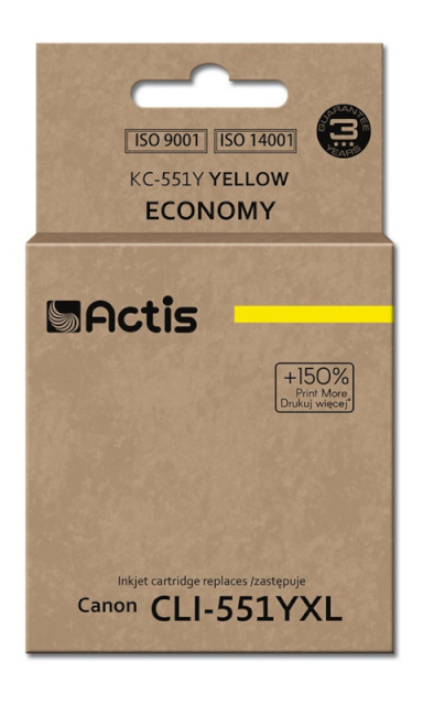 Actis tindikassett KC-551Y, Ink for Canon(CLI-551Y), Standard, With Chip, 12ml, kollane