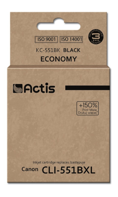 Actis tindikassett KC-551Bk, Ink for Canon(CLI-551Bk), Standard, With Chip, 12ml, must