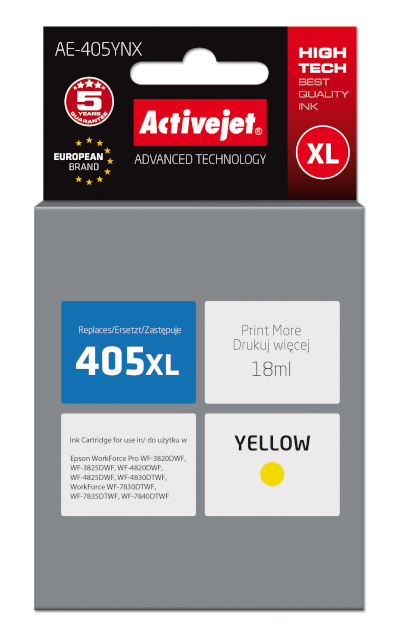 Activejet tindikassett AE-405YNX, Ink for Epson(405XL C13T05H44010), Supreme, 18ml, kollane