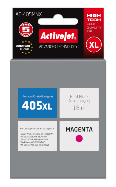 Activejet tindikassett AE-405MNX, Ink for Epson(405XL C13T05H34010), Supreme, 18ml, magenta