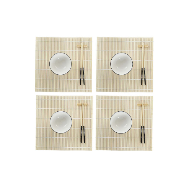 DKD Home Decor Sushi Komplekt Bambus Keraamika valge Idamaine 14,5x14,5x31cm (16tk)