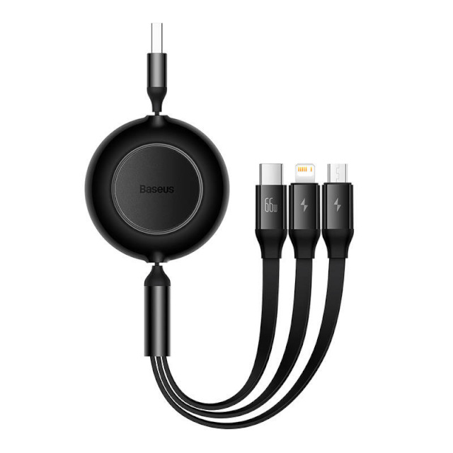Baseus laadimiskaabel Bright Mirror 3, USB 3-in-1 cable for micro USB, USB-C, Lightning 66W, 2A 1.1m, must