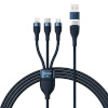 Baseus laadimiskaabel 3in1 USB cable Flash Series 2 USB-C + micro USB + Lightning 100W 1.2m, sinine