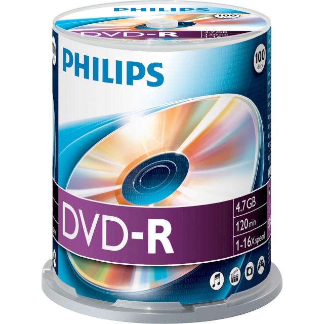 Philips toorikud 1x100 DVD-R 4,7GB 16x Spindle