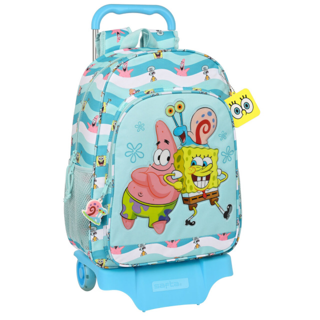 Spongebob ratastega koolikott Stay positive sinine valge 33x42x14cm