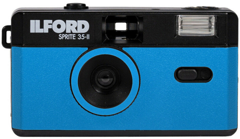 Ilford analoogkaamera Sprite 35-II, must/sinine
