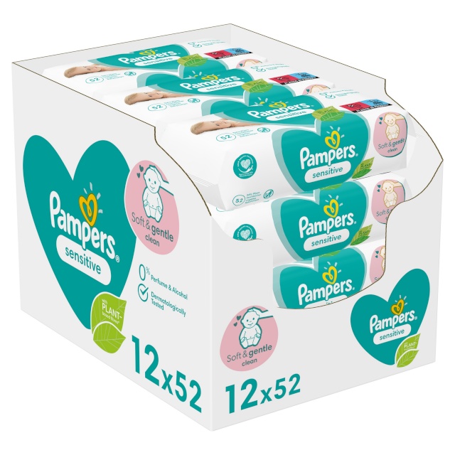 Pampers niisked salvrätid Sensitive, 12 pakki, 624 niisket salvrätikut