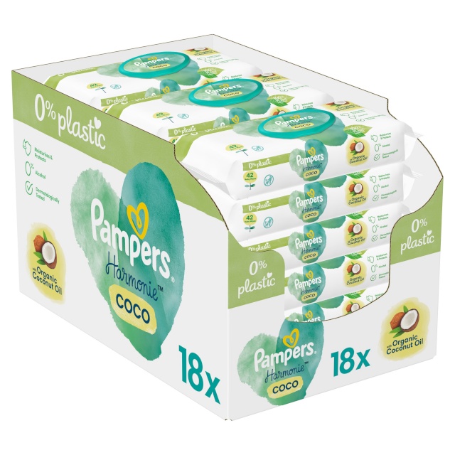 Pampers niisked salvrätid Harmonie Coco, 18 pakki, 756 niisket salvrätti
