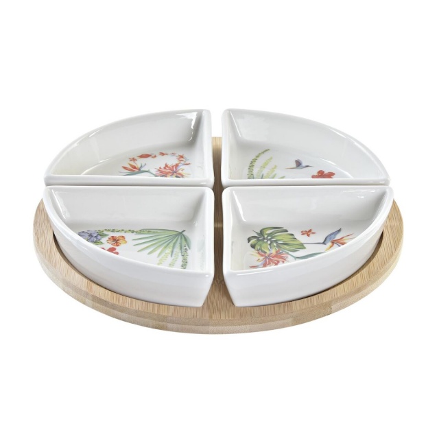 DKD Home Decor Set za Predjelo valge Mitmevärviline naturaalne Bambus Keraamika Troopiline 21,5x21,5x1cm (5tk)