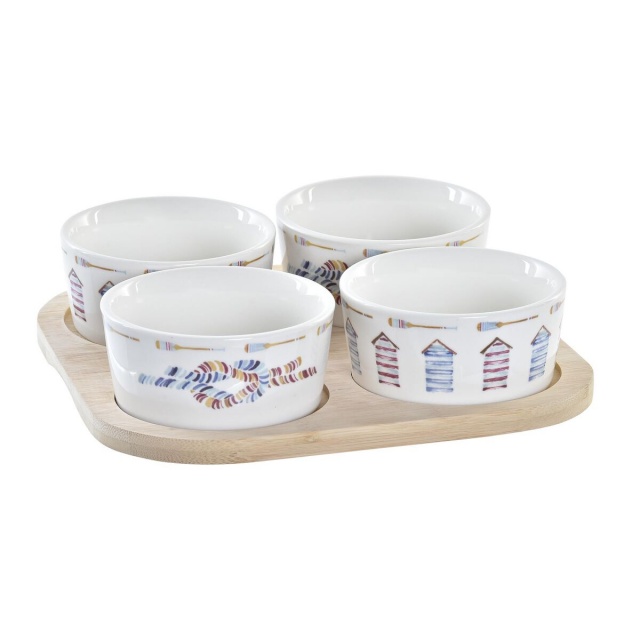 DKD Home Decor Set za Predjelo sinine naturaalne Bambus Keraamika Vahemere 19,7x19,7x1cm (5tk)