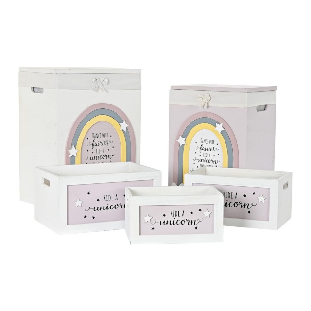 DKD Home Decor Korvide Komplekt valge Laste Paulownia puit (40x30x55cm) (5 Tükid)