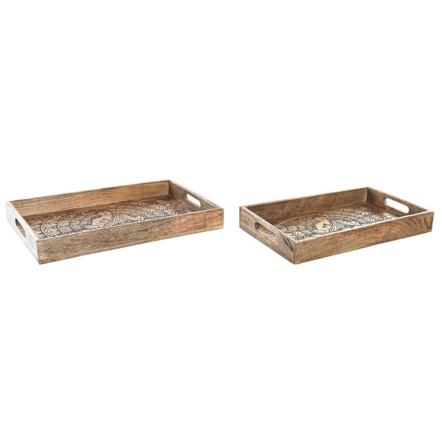 DKD Home Decor Kandikute komplekt 2tk pruun tumepruun Mangopuit (2tk)