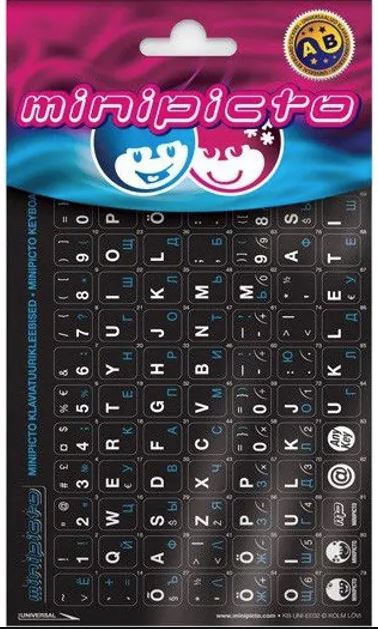 Minipicto klaviatuurikleebis KB-UNI-RU02-BLK, EST/RUS, must/sinine