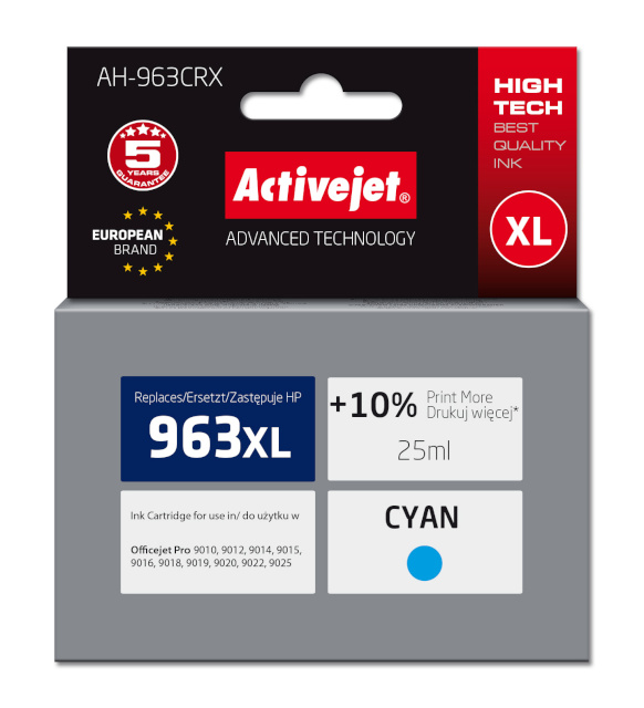 Activejet tindikassett AH-963CRX, Ink for HP printers, HP 963XL 3JA27AE, Premium, 1760 pages, cyan