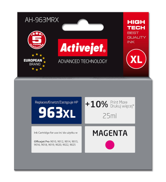 Activejet tindikassett AH-963MRX, Ink for HP printers, HP 963XL 3JA28AE, Premium, 1760 pages, magenta