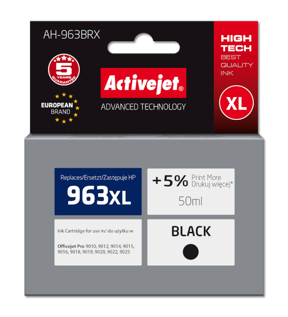 Activejet tindikassett AH-963BRX, Ink for HP printers, HP 963XL 3JA30AE, Premium, 2100 pages, must