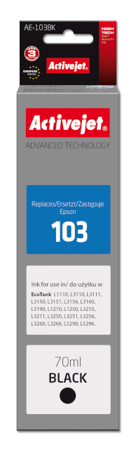 Activejet tindikassett AE-103Bk Ink ( Epson 103 C13T00S14A, Supreme, 70 ml, must)