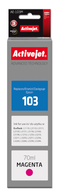 Activejet tindikassett AE-103M Ink ( Epson 103 C13T00S34A, Supreme, 70 ml, lilla)