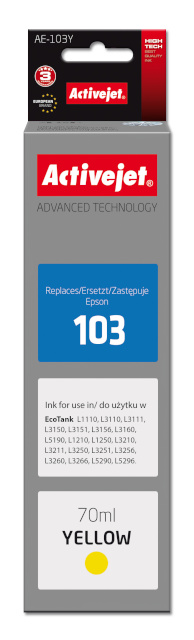 Activejet tindikassett AE-103Y Ink ( Epson 103 C13T00S44A, Supreme, 70 ml, kollane)
