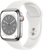Apple Watch Series 8 GPS + Cellular 41mm Silver Stainless Steel Case with White Sport Band - Regular