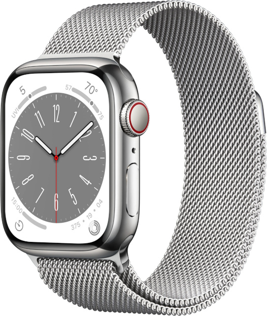Apple Watch Series 8 GPS + Cellular 45mm Silver Stainless Steel Case with Silver Milanese Loop