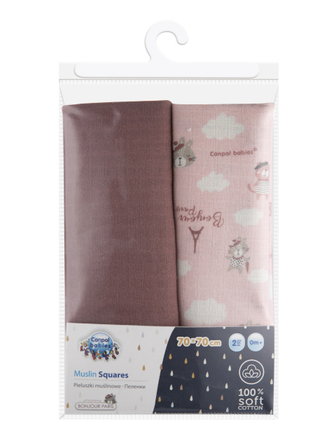 Canpol BABIES mähkmed musliin BONJOUR PARIS, 0m+, 70x70 cm, 2 tk., roosa, 26/901_pin