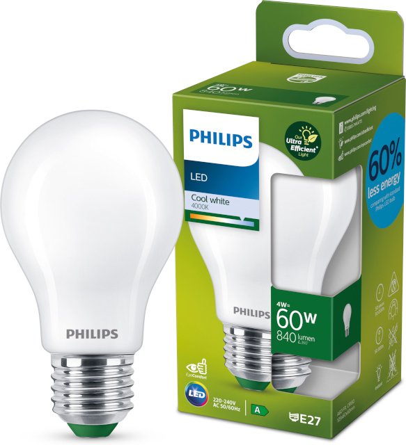 Philips LED pirn Ultra Efficient LED E27 4000K 840lm Opal